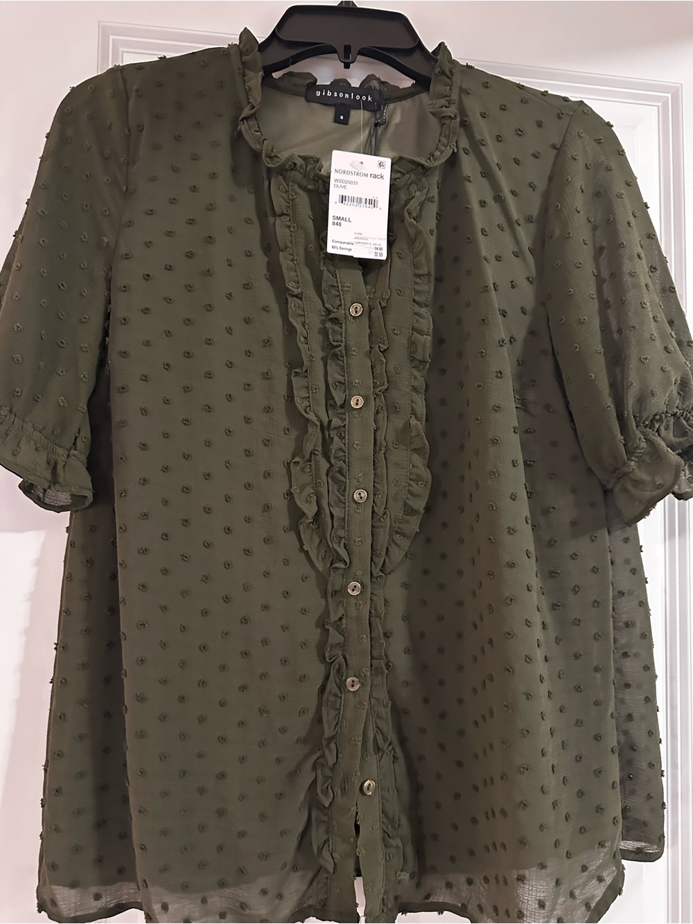 Gibsonlook Olive Green Ruffle Button-Front Blouse